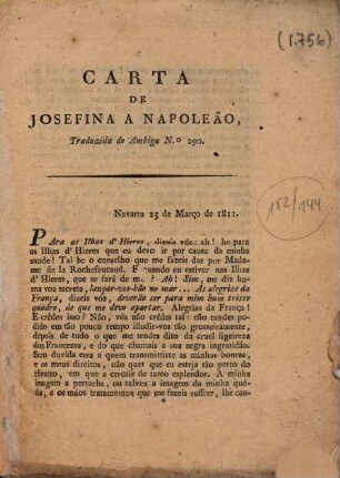 Carta de Josefina a Napoleão : traduzida do Ambigu No. 290