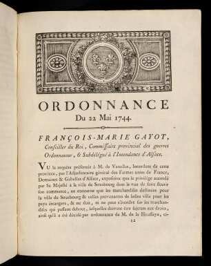 67-74, Ordonnance Du 22 Mai 1744