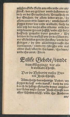 Etlike Gebede/ unnde dancksegginge vor alle woldadt Christi.