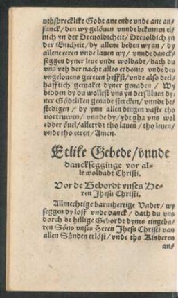 Etlike Gebede/ unnde dancksegginge vor alle woldadt Christi.