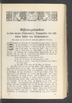 Missionsgedanken in den neuen (Eisenacher) Evangelien der festlichen Hälfte des Kirchenjahres