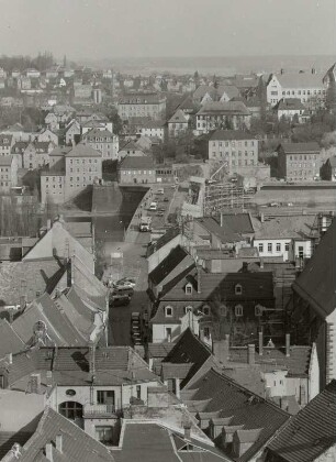Meißen, Blick vom Turm der Frauenkirche nach Osten über die Straßenbrücke nach Niederfähre