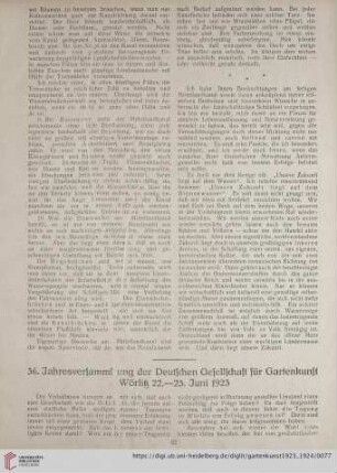 36. Jahresversammlung der Deutschen Gesellschaft für Gartenkunst Wörlitz 22.-25. Juni 1923