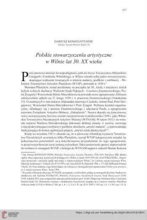 80: Polskie stowarzyszenia artystyczne w Wilnie lat 30. XX wieku