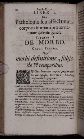 Liber I. De Pathologia seu affectuum corporis humani praeter naturam [...] in genere