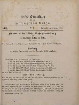 1. Verordnung, die deutsche Wehrordnung vom 28. Sept. 1875 betreffend. Vom 20. Dec. 1875