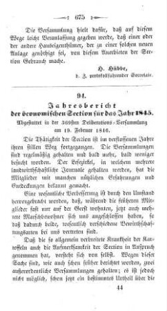 94. Jahresbericht der öconomischen Section für das Jahr 1845. : Abgestattet in der 369sten Deliberations-Versammlung am 19. Februar 1846.