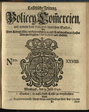 Nro. XXVIII, Montags, den 9. Julii 1742