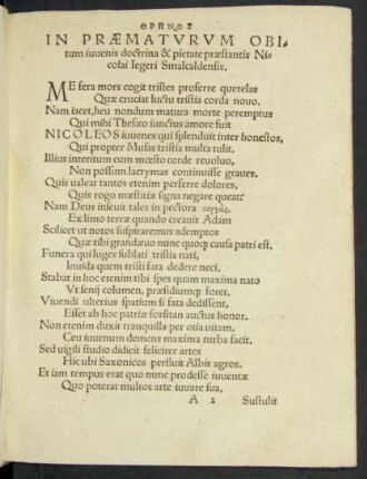 Thrēnos In Praematurum Obitum ... Nicolai Iegeri Smalcaldensis.