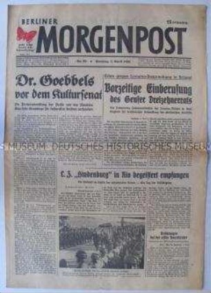 Tageszeitung "Berliner Morgenpost" u.a. zur Landung eines deutschen Luftschiffes in Rio