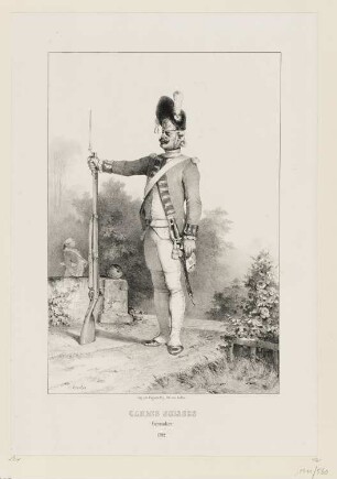 Gardes suisses, grenadier, 1792, Blatt 6 der Folge "Militärkostüme vor und während der Revolution"