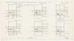 Nachrichtentechnische Institute der Technischen Universität Berlin Vorentwurf C: 6 Grundrisse (Treppenhaus), Sockelgeschoss, EG, 1.OG, 2.OG, 3.OG, 4./5.OG, 1:200