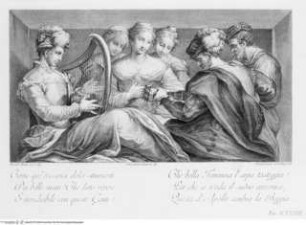 "Le Pitture di P. Tibaldi e di N. Abbati esistenti nell ' Instituto di Bologna. Descritte ed illustrate da G. P. C. Zanotti". Venedig 1756, Musizierende (Taf. XXXVIII)