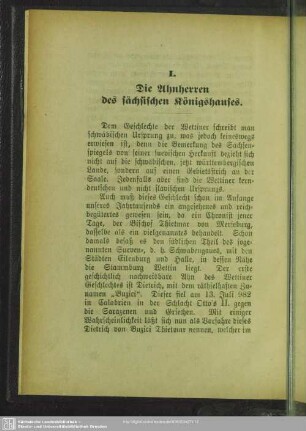 I. Die Ahnherren des sächsischen Königshauses