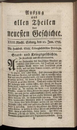 XXIII. Nachl. Coburg, den 10. Jun. 1758.