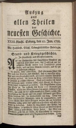 XXIII. Nachl. Coburg, den 10. Jun. 1758.