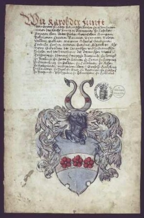 Wappenbrief für die Brüder Johann, Philipp u. Sebastian Schetzler von Sulzfeld