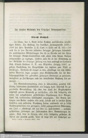 Zur ältesten Geschichte des Leipziger Zeitungswesens