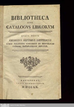Pars 1: Bibliotheca sive catalogus librorum