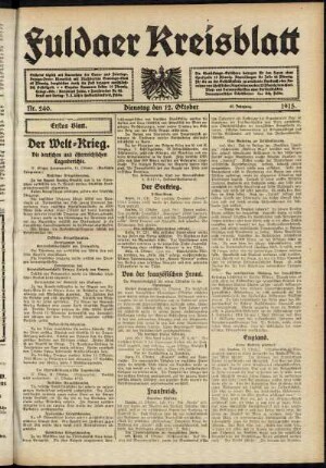 Erste Ausgabe vom Dienstag, den 12. Oktober 1915.