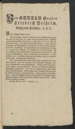 Von Gottes Gnaden Friedrich Wilhelm, König von Preußen ...