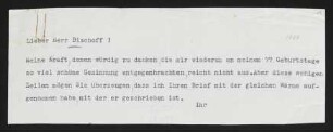 Brief von Gerhart Hauptmann an Friedrich Bischoff