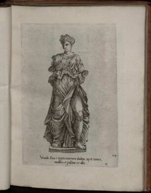 XVI. Vestalis Dea e nigro-marmore ibidem capite tamen, manibus et pedibus ex albo.