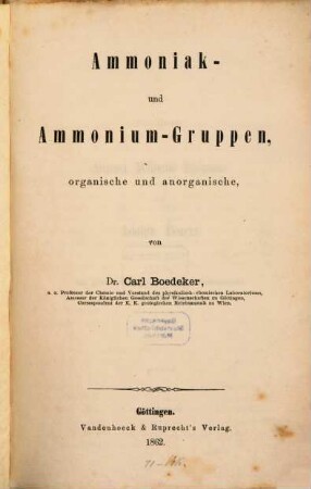 Ammoniak und Ammonium, Gruppen, organische und anorganische
