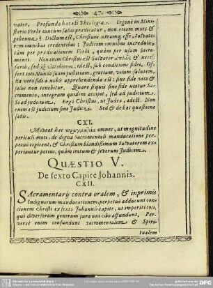 Quaestio V. De sexto Capite Johannis