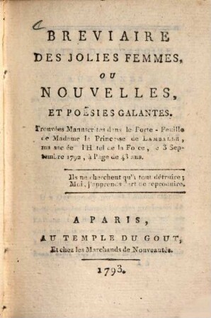Bréviaire des jolies femmes : ou nouvelles et poësies galantes