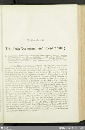 Drittes Capitel. Die Feuer-Verhütung und Beschränkung