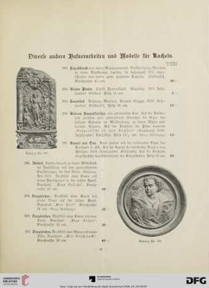 Diverse andere Hafnerarbeiten und Modelle für Kacheln (Nr. 293-301)