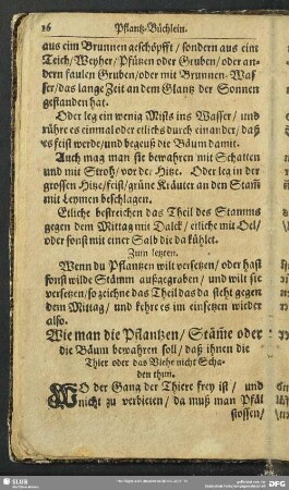 Wie man die Pflantzen, Stäm[m]e oder die Bäum bewahren soll, daß ihnen die Thier oder das Viehe nicht Schaden thun