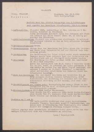 Kriegschronik der ev. Kirchengemeinde Hepsisau (Dek. Kirchheim/Teck), verfasst von Pfarrer Herbert Nitsche.