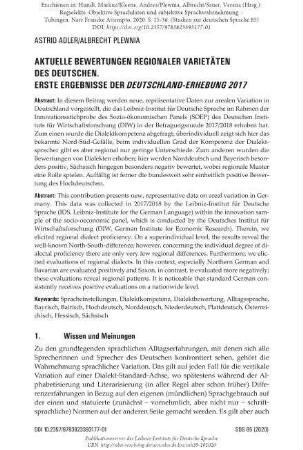 Aktuelle Bewertungen regionaler Varietäten des Deutschen. Erste Ergebnisse der Deutschland-Erhebung 2017