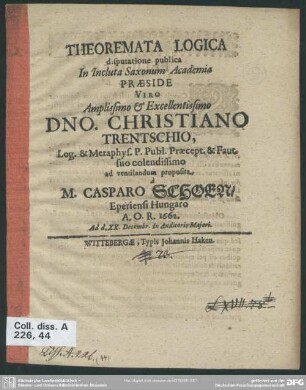 Theoremata logica disputatione publica