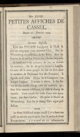 No XXVIII (Mardi 20 Janvier 1784)