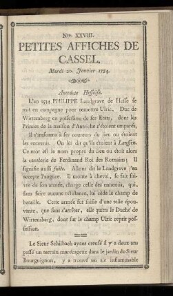 No XXVIII (Mardi 20 Janvier 1784)
