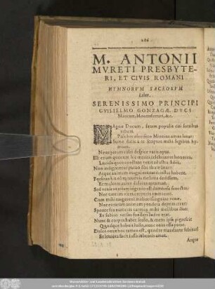 M. Antonii Mureti Presbyteri, Et Civis Romani Hymnorum Sacrorum Liber.