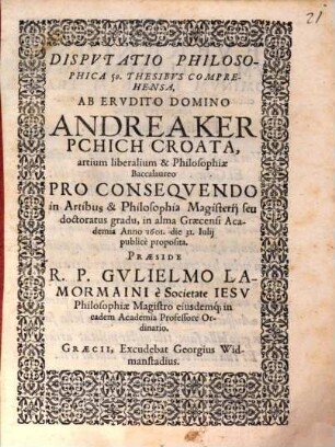 Disputatio Philosophica 50. Thesibus Comprehensa