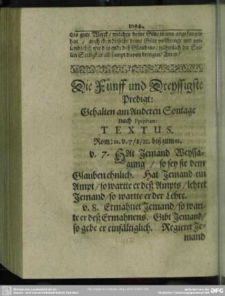 Die Fünff und Dreyssigste Predigt: Gehalten am Anderen Sontage nach Epiphan