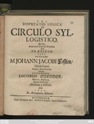 Disputatio Logica De Circulo Syllogistico