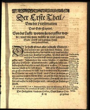 Der Erste Theil/ Von der Præservation