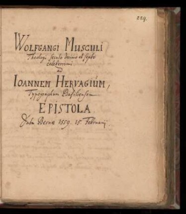[Brief von Wolfgang Musculus an Johannes Hervagius (1559)]