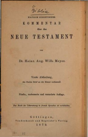 Kritisch-exegetischer Kommentar über das Neue Testament. 4