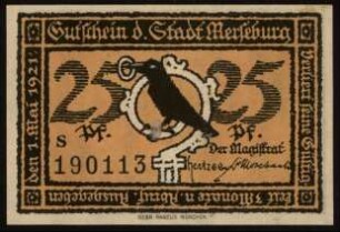 25 Pfennig Gutschein der Stadt Merseburg