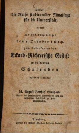 Ueber die Reife studierender Jünglinge für die Universität