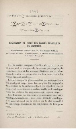 Réalisation et usage des formes imiginaires en géométrie. [Fortsetzung]