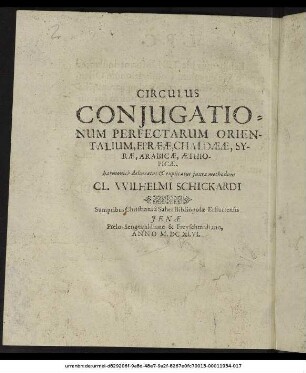Circulus Coniugationum Perfectarum Orientalium, Ebraeae, Chaldaeae, Syrae, Arabicae, Aethiopicae
