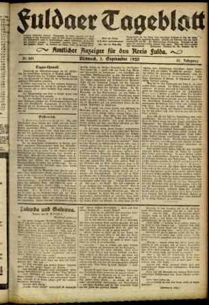 Ausgabe vom Mittwoch, den 01. September 1920.